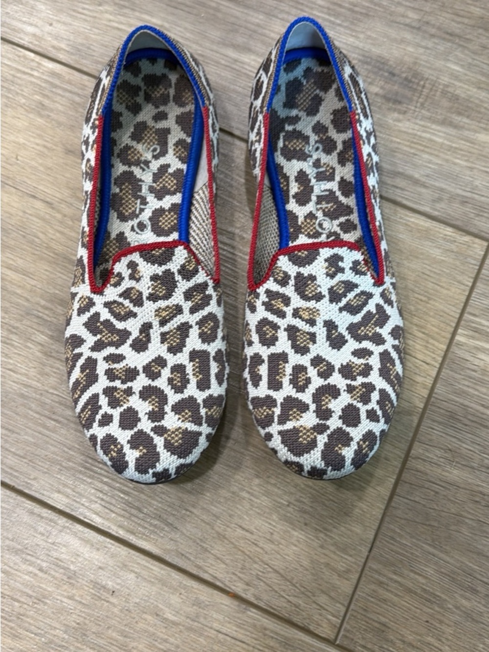 Rothy's Leopard-Print Slip-On Flats with Red & Blue Trim